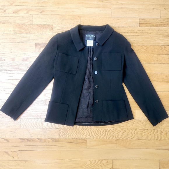 CHANEL Black Vintage Wool Suit with Jacket & Pants lined with Silk  -Size 36/US6 - Picture 5 of 16